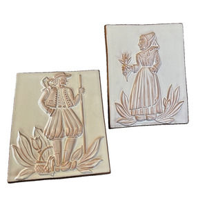 2 French Henriot Faince Tiles Quimper Pottery Commemorative Tiles 300 Years 6.5"
